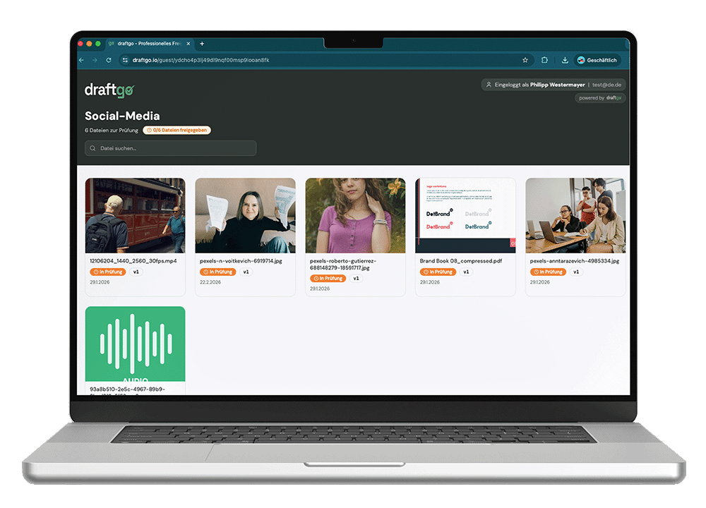 Der Kundenbereich bei draftgo.io