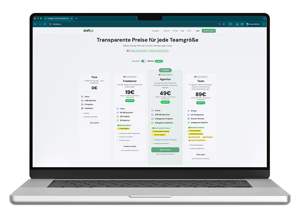 draftgo wurde speziell für Freelancer, Agenturen und kleine Teams konzipiert